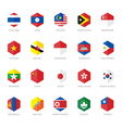 east asia and south flag icons hexagon vector image