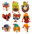 animals wearing hipster hats and sunglasses vector image