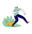 aggressive dog biting man leg male character vector image