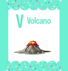 Alphabet flashcard with letter v for volcano Vector Image