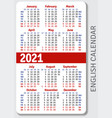 english calendar grid for 2021 vector image