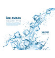 blue water wave cascade splashes and ice cubes vector image