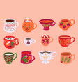 doodle cups mugs for coffee tea and other hot vector image