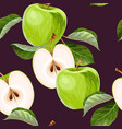 seamless pattern with green apples and leaves vector image vector image