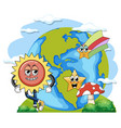 earth globe with funny cartoon characters vector image