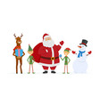 santa with elves reindeer snowman - cartoon vector image