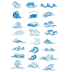Blue ocean waves set Royalty Free Vector Image