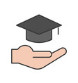 hand and graduation cap education editable stroke vector image