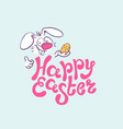 happy easter colorful lettering with funny rabbit vector image vector image