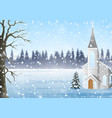 scenery winter in church go down snow vector image