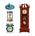 set old clocks sundial hourglass alarm clock vector image vector image