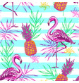 pattern with pink flamingo and pineapples vector image