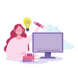online education teacher with computer and stack vector image