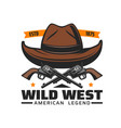 cowboy hat and guns icon wild west western rodeo vector image vector image