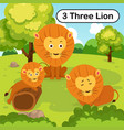flashcard number three with 3 lion learning vector image vector image