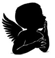 silhouette of baby angel thinks leaning his hand vector image