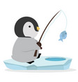 cute penguin fishing on ice floe vector image