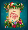 christmas garland with xmas gifts and scroll vector image