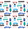 cute childish cars in city seamless pattern vector image vector image