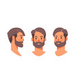 set bearded man head avatar front side view male vector image