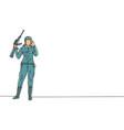 continuous one line drawing female soldier stands vector image