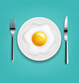 plate with fried eggs fork and knife mint vector image