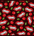 seamless pattern with female mouth and cherry vector image