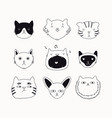 cute cat black and white doodles set vector image vector image