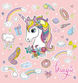 sticker pack cute cartoon unicorn head vector image vector image