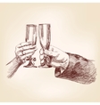 two hands with champagne glasses vector image