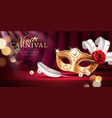 beads and golden mask at mardi gras parade banner vector image vector image