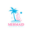 beauty mermaid logotype designgirlsea and palm vector image vector image