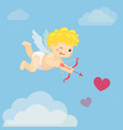 flying cupid with bow and arrow in blue sky vector image vector image