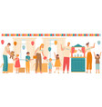volunteers people play with children and give vector image