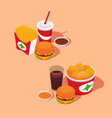 fast-food combo sets fries burgers nuggets sauces vector image vector image