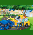 Scene with people fighting over car accident Vector Image