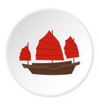 chinese boat with red sails icon circle vector image