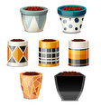 a set of creative design flower pots with soil vector image
