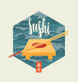 sushi banner with tray chopsticks and lettering vector image