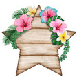 watercolor star shaped wooden tag with tropical vector image vector image