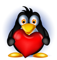 penguin cartoon holding heart love vector image vector image