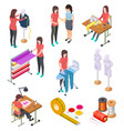 sewing factory isometric set textile clothing vector image