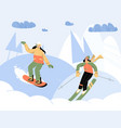 happy women doing winter sports outdoors vector image