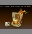 glass with a splash whiskey and ice cubes vector image