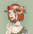 portrait of a young woman with flowers vector image vector image