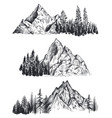 set of hand drawn graphic mountain ranges vector image
