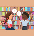 child booklover in library happy funny boy girl vector image