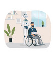 robot interact with handicapped person cartoon vector image vector image