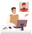 consultant with headset and computer talking vector image
