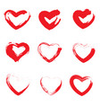 icon set of red heart painted hearts from grunge vector image